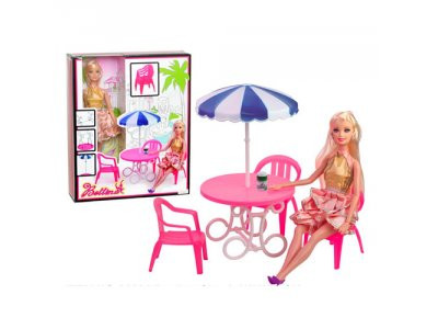 Кукла 68084 (36шт) шарнирная, 30см, кафе, мебель,зонт, в кор-ке, 26,5-32,5-8см