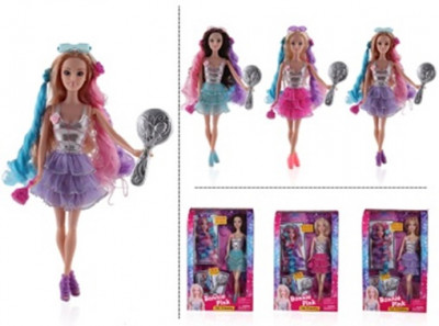 Кукла типа &quot;Барби&quot;, 3 вида,с цветными волосами, аксесс., в кор. 33*21*6см  (24шт/2)