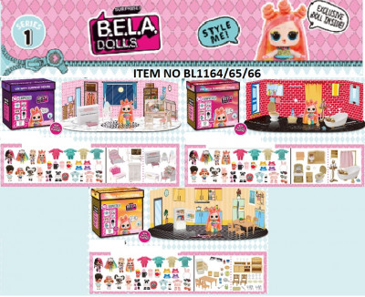 Игровой набор кукла+мебель для домика BELA DOLLS в каждом наборе-2 варианта мебели, кукла-7.5см ,3вида микс,в кор15,6*9.8*14,6см /36/