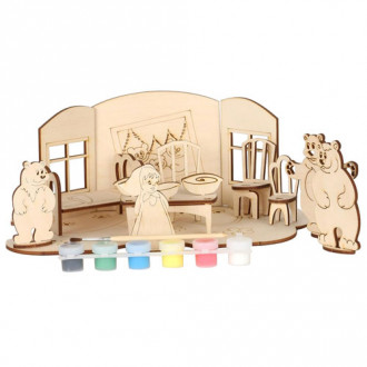 Сборная деревянная модель Маша и три медведя + краски
