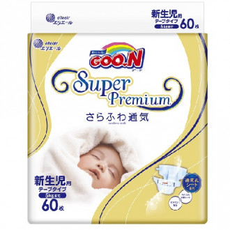 Подгузники GOO.N SUPER PREMIUM для новорожденных до 5 кг (размер NB, на липучках, унисекс,  60 шт)