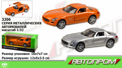 Машина метал. &quot;АВТОПРОМ&quot; Mercedes-Benz SLS AMG,1:32, 3 цвета, откр.двери, в кор.16*7*7см (96шт/2)