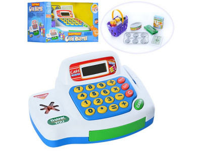 Кассовый аппарат 30261 (12шт) калькулятор,продукты,корзинка, деньги,зв,на бат-ке,кор-ке,30,5-18-17см