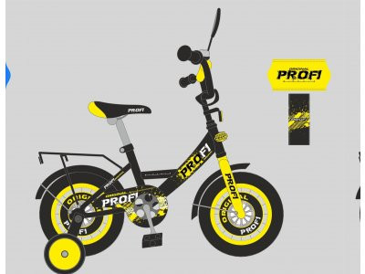 Велосипед детский PROF1 16д. XD1643 (1шт) Original boy,черно-желтый,свет,звонок,зерк.,доп.колеса