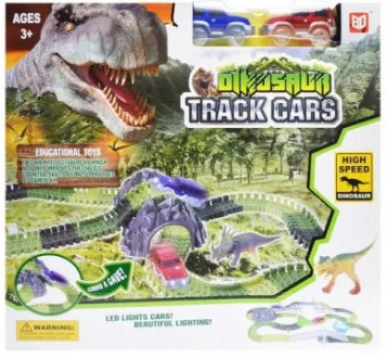Трек Dinozaurs, с петлями, 309 дет+2 светящ машинка+4 динозавра+аксессуары, в кор 48*11*43см /12-2/