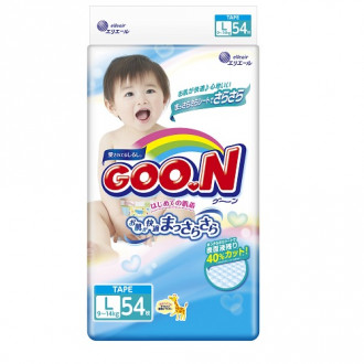Подгузники GOO.N для детей 9-14 кг (размер L, на липучках, унисекс, 54 шт)