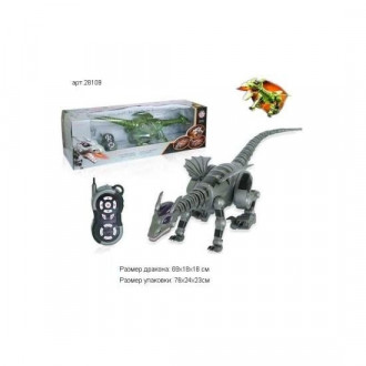 Динозавр на р/у 28109  аккум, серый/зеленый, пульт на батар