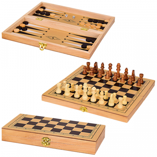 Шахматы деревянный 3 в 1, 29*29 (S3023) Фото