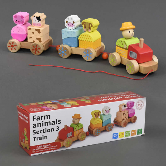 Деревянная игрушка поезд-пирамидка с животными Фото