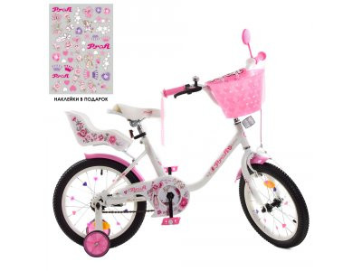 Велосипед детский PROF1 16д Y1685-1K (1шт) Ballerina,SKD75,бело-роз,звон,фонарь,корз,сид куклдоп.кол