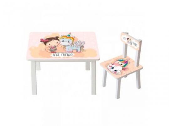 Детский стол и укреплённый стул BSM1-18 Girl and unicorn - Девочка и единорожка Фото