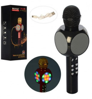 Микрофон 1816-black (40шт) 27см, аккум,звук,свет, Bluetooth,TFслот,USBзар,черный,в кор,29,5-10,5-9с