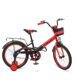 Велосипед детский PROF1 18д. W18115-5 (1шт) Original,красно-черный (мат),крылья,звонок,доп.колеса