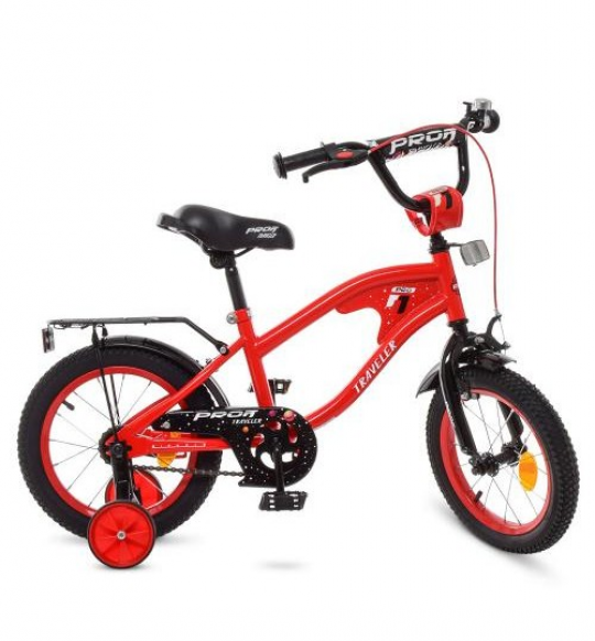 Велосипед детский PROF1 14д. Y14181 (1шт) TRAVELER,красный,звонок,доп.колеса Фото