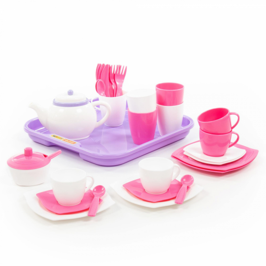 Набор детской посуды &quot;Алиса&quot; с подносом на 4 персоны, 35 эл., в сетке 28*27см, ТМ Полесье (10шт) Фото