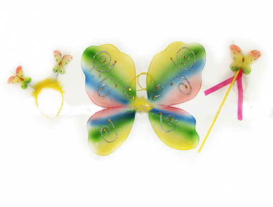 Набор бабочки - крылья радужные с камнями 45х37см, обруч, палочка разноцветные в п/э /200/ Фото