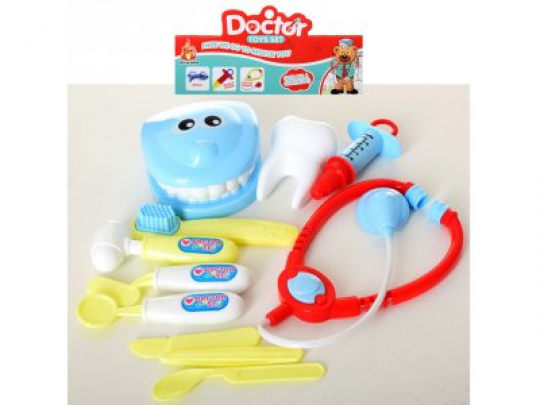 Доктор 887-6 (96шт) стоматолог, челюсть, стетоскоп, шприц, инструменты, в кульке, 19-32-5см Фото