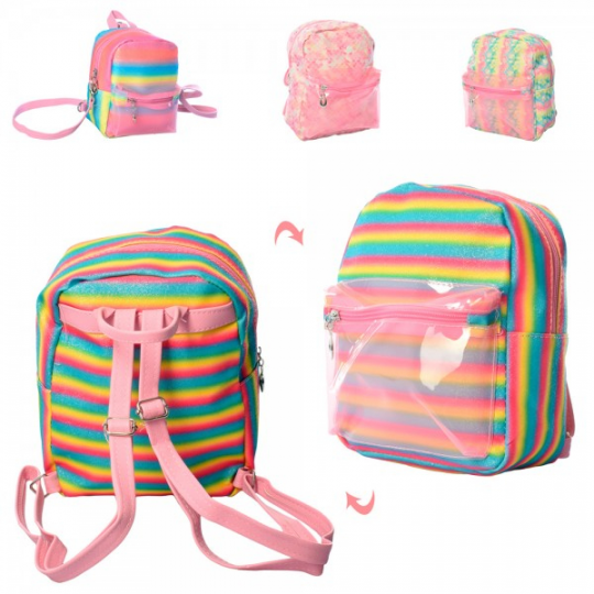 Рюкзак B6030L-64 (100шт) 22-18-9см, радуга, 1отд, застежка-молния, 1наруж.карман,в кульке Фото