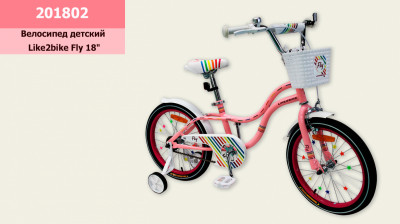 Велосипед детский 2-х колес.18'' Like2bike Fly, розовый, рама сталь, со звонком, руч.тормоз, сборка 75