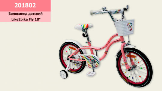 Велосипед детский 2-х колес.18'' Like2bike Fly, розовый, рама сталь, со звонком, руч.тормоз, сборка 75 Фото