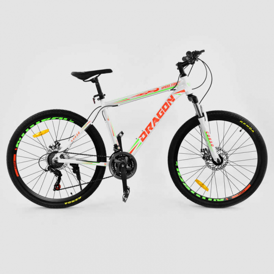 Велосипед Спортивный CORSO 26&quot;дюймов JYT 010 - 8288 WHITE-ORANGE DRAGON (1) Алюминий, 21 скорость Фото