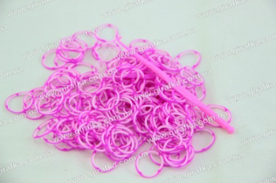 Набор резинок для плетения - резиночки полосатые бело-малиновые Фото