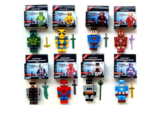 Герои MINECRAFT SUPERHEROES 15350 (620шт/4) скины супергероев, 8 видов, в коробке Фото
