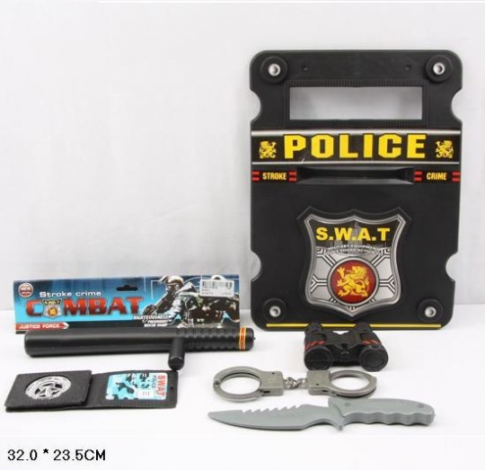 Полицейский набор 6006-3 (144шт/2) жетон, дубинка, нож, щит, в пакете 32*23, 5см Фото