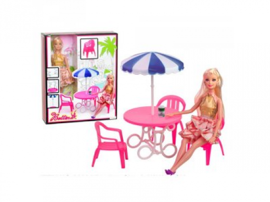 Кукла 68084 (36шт) шарнирная, 30см, кафе, мебель,зонт, в кор-ке, 26,5-32,5-8см Фото