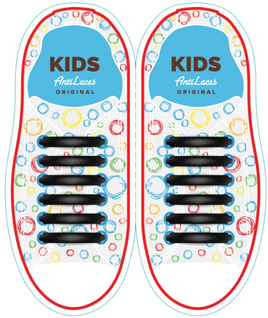 Силиконовые  шнурки AntiLaces Kids, 38 мм, 12 шт, черные Фото