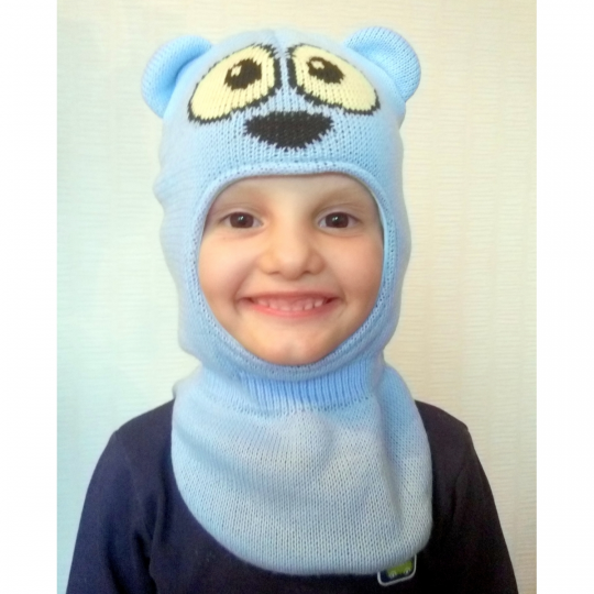 Шапка-шлем для мальчика с глазками и ушками  Бабасик Лунтик, цвет голубой Фото