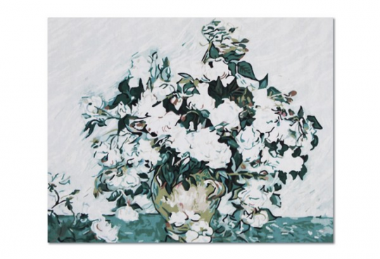 Холст-расскраска по номерам &quot;Цветы в вазе&quot; (40*50см), с набором красок и кисточкой и рамкой Фото