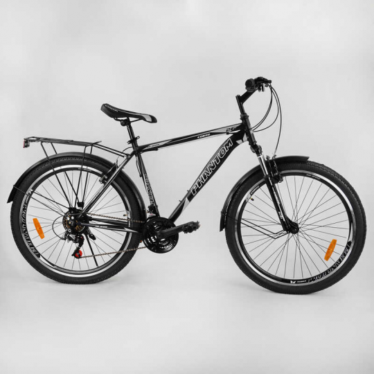 Велосипед Спортивный CORSO «Phantom» 26&quot; дюймов 88107 (1) рама металлическая, SunRun 21 скорость, крылья, багажник, собран на 75% Фото