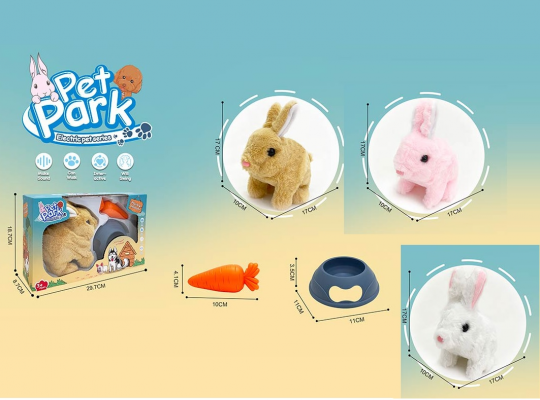 мягкая игрушка интеракт. кролик 3 цвета, в наборе морковка, лоток, в кор. 19*9*30см Фото