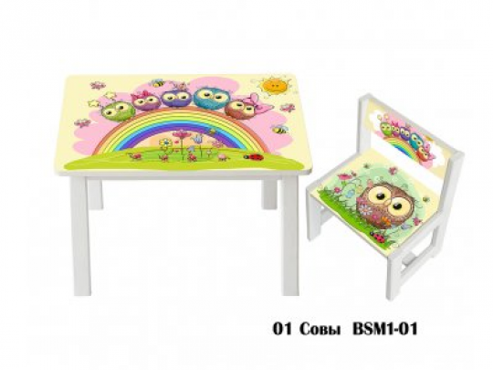 Детский стол и укреплённый стул BSM1-01 owl - совы Фото