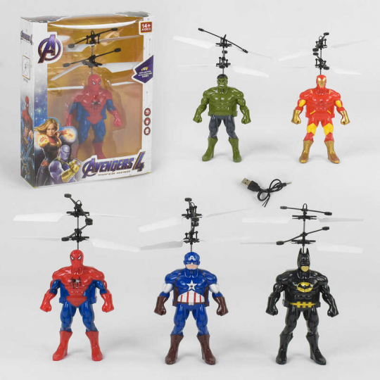 Летающий Герой  5 видов Халк, Железный человек, Человек паук, Капитан Америка, Бетмен, сенсорное управление, аккум., зарядка USB, в коробке Фото