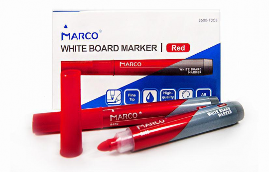 Маркер Board, сухостираемый, круглый, красный, ЦЕНА ЗА УП., В УП 10ШТ, ТМ Marco (10шт) Фото