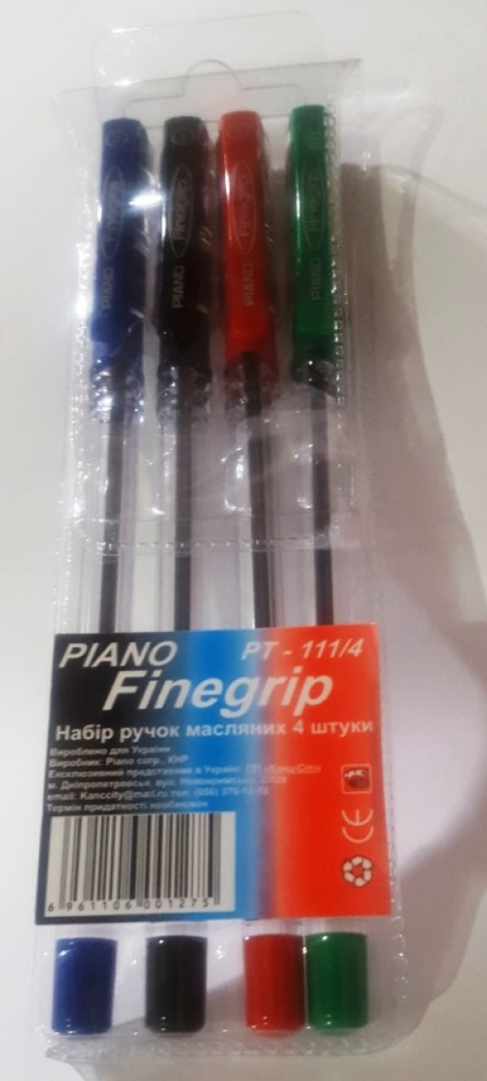 Набор ручек шар. Piano &quot;Finegrip&quot; PT-111/4 синяя, черная, зеленая, красная Фото