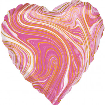 Фольгированные шары с рисунком 3202-2728 а 18&quot; сердце агат розовый pink marble s18