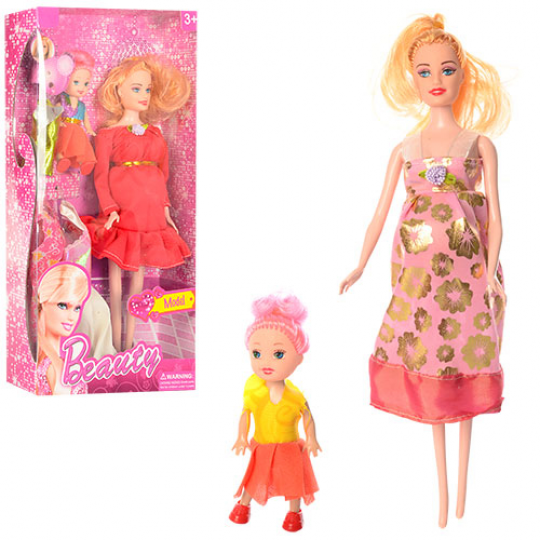 Кукла с нарядом 553B (60шт) 27см, беременная, дочка10см, платья, в кор-ке, 32,5-16-5см Фото