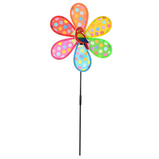 Ветрячок M 0794 (300шт) размер средний,диам.27см,палочка50см,цветок,попугай,в кульке, 28-26-4см Фото