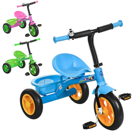 Велосипед M 3252-B (3шт) 3колеса,колесаEVA,д77-ш47-в65см,3цвет(голубой, розовый, зелен),с багажником Фото