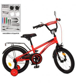 Велосипед детский PROF1 16д. Y16211 (1шт) Zipper, красно-черный,звонок,доп.колеса