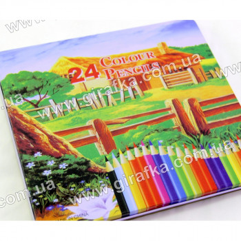 Цветные карандаши в железном пенале 24 цвета