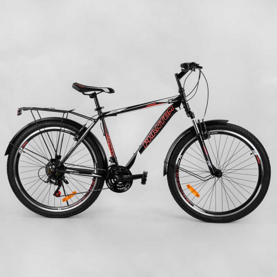 Велосипед Спортивный CORSO «Phantom» 26&quot; дюймов 23397 (1) рама металлическая, SunRun 21 скорость, крылья, багажник, собран на 75% Фото