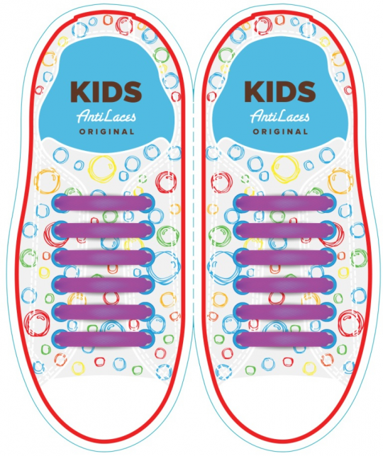 Силиконовые  шнурки AntiLaces Kids, 38 мм, 12 шт, фиолетовые Фото