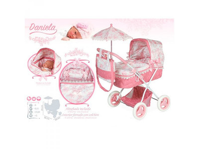 Коляска для кукол с зонтиком и сумкой De Cuevas 85021 Daniela (ручка до 65см) Испания