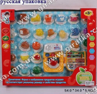 Муз.разв.игрушка HY2012-D6 (24шт/2) &quot;Холодильник &quot; батар., свет., с продуктами, в кор. 54*34*5см