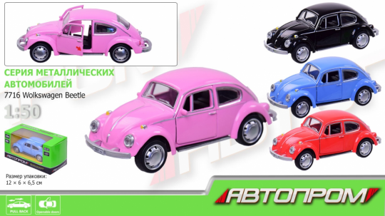 Машина металл 7716 (108шт/3)  &quot;АВТОПРОМ &quot;, Wolkswagen Beetle, М1:45, 4 цвета, в кор. 12*6, 5*5, 7см Фото