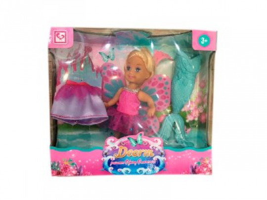 Кукла с нарядом K899-80 (24шт) 11см, фея, юбка, хвост русалки, корона, в кор-ке, 18,5-16,5-5см Фото